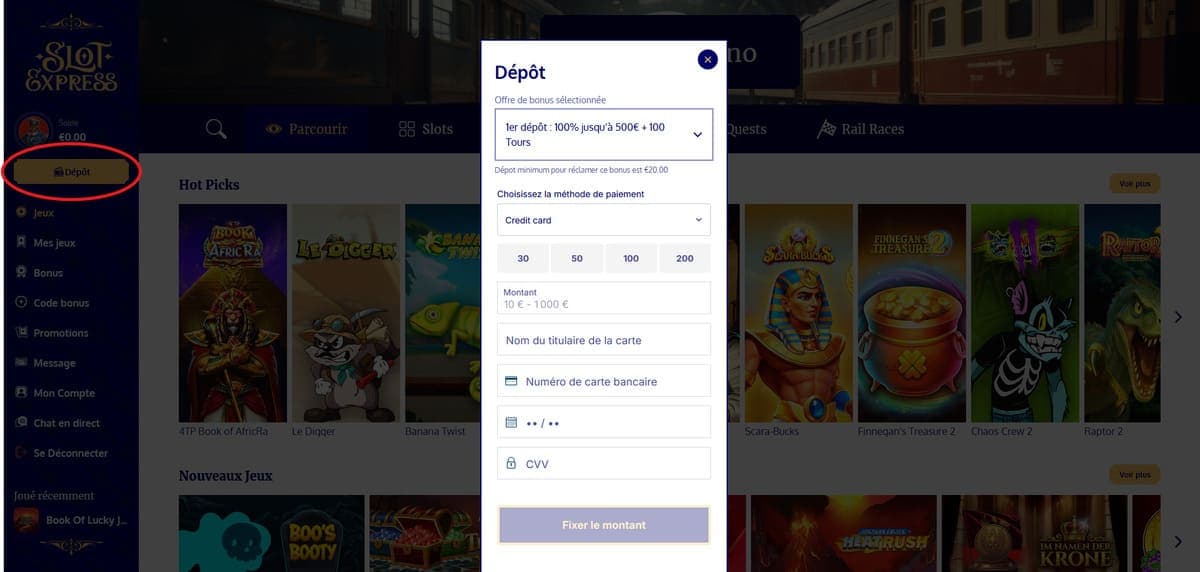 Dépôt SlotExpress Casino