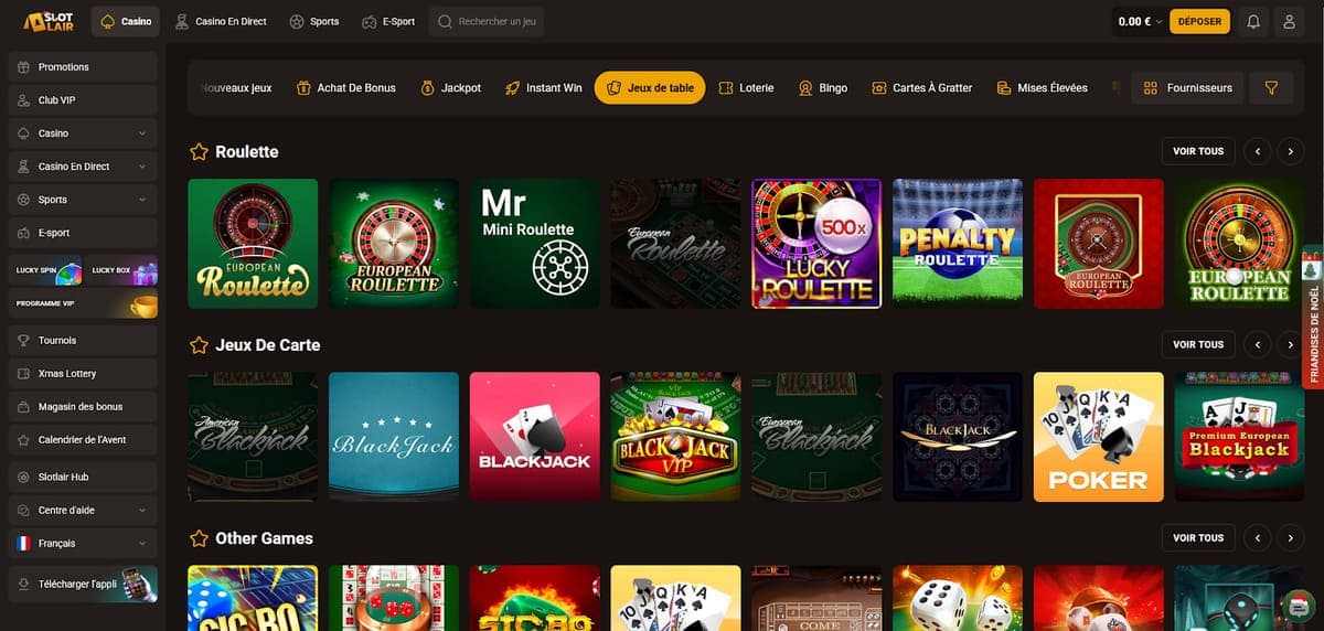 Jeux de table SlotLair Casino