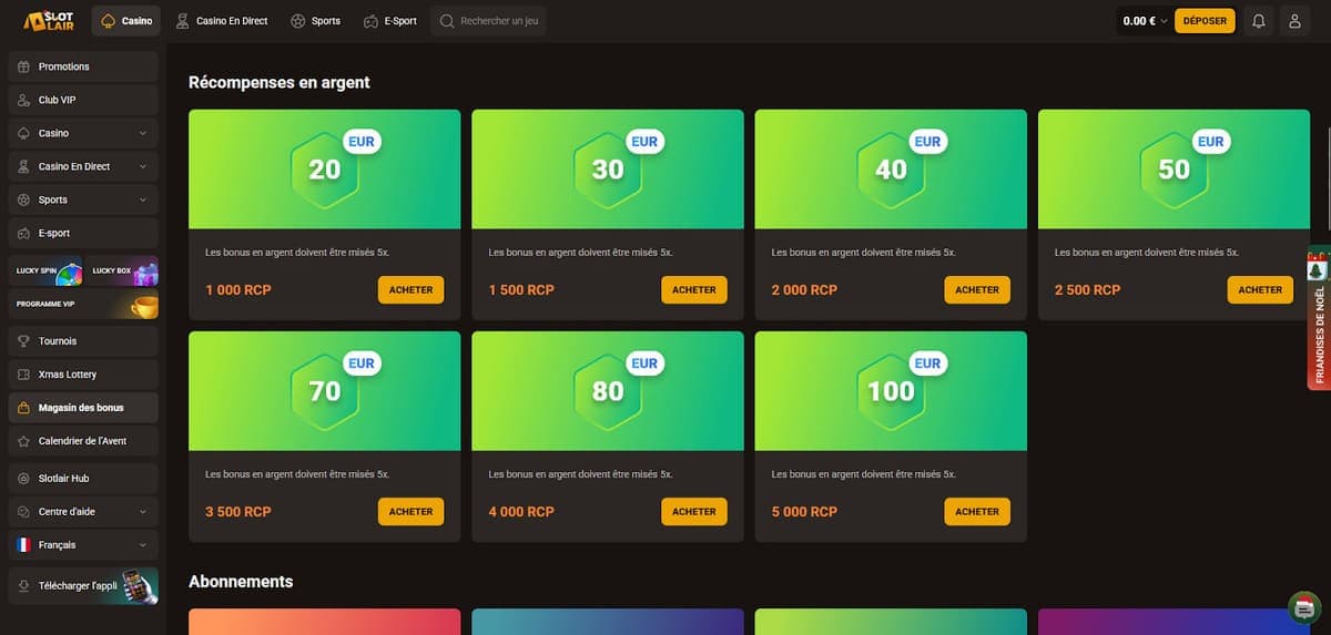 Magasin Bonus SlotLair Casino