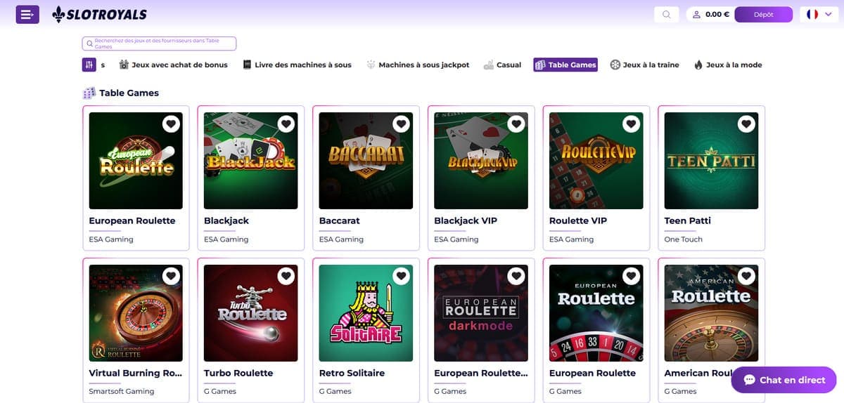 Jeux de table SlotRoyals Casino