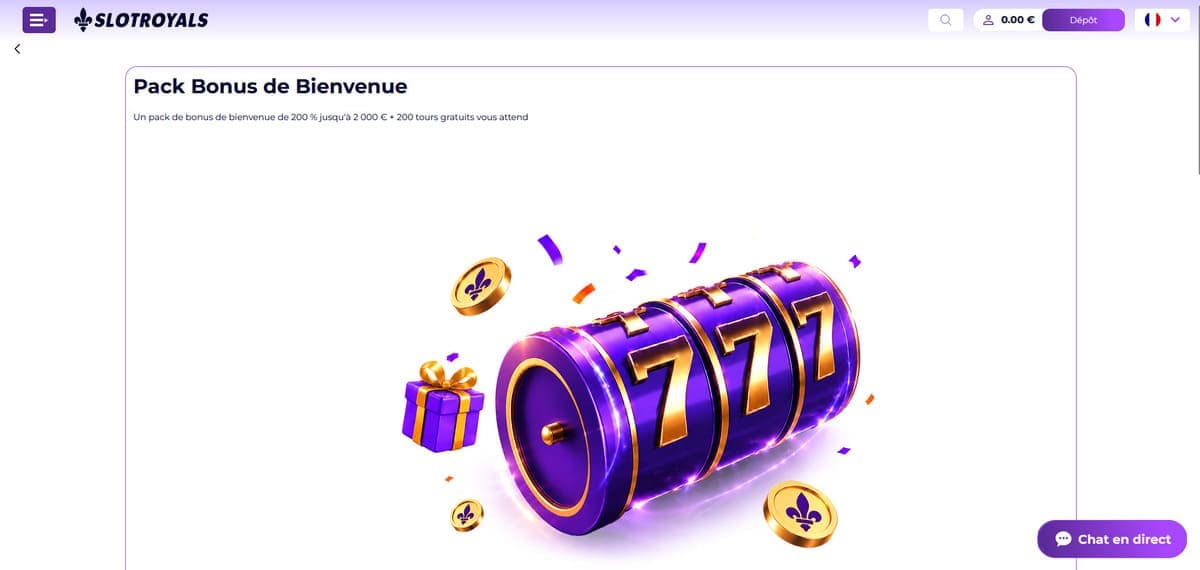 Pack bienvenue SlotRoyals Casino