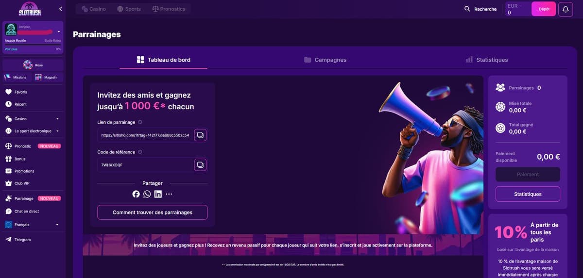 Parrainage Slotrush Casino