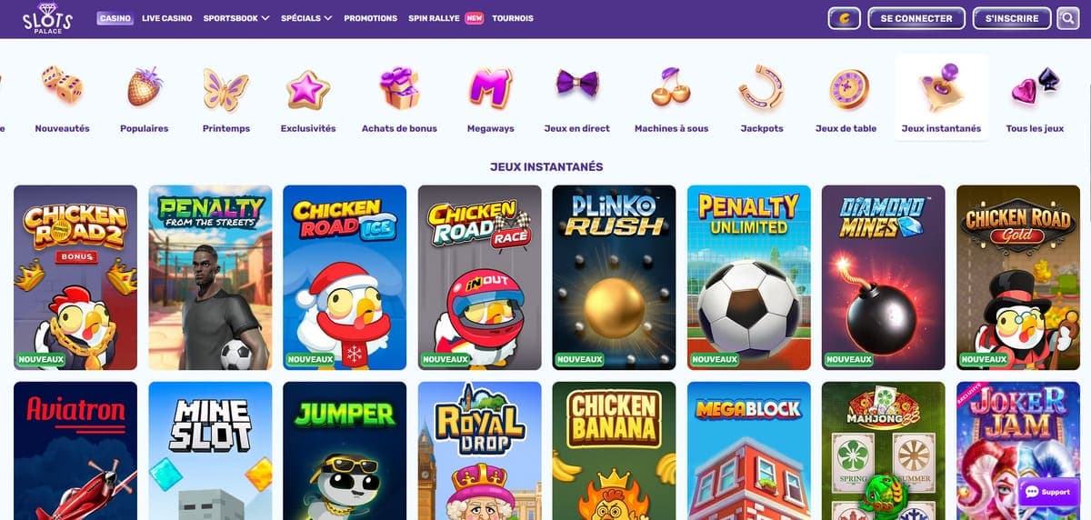 Jeux instantanes SlotsPalace Casino