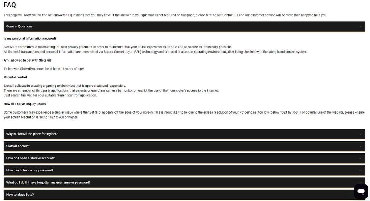 FAQ SlotsVil casino