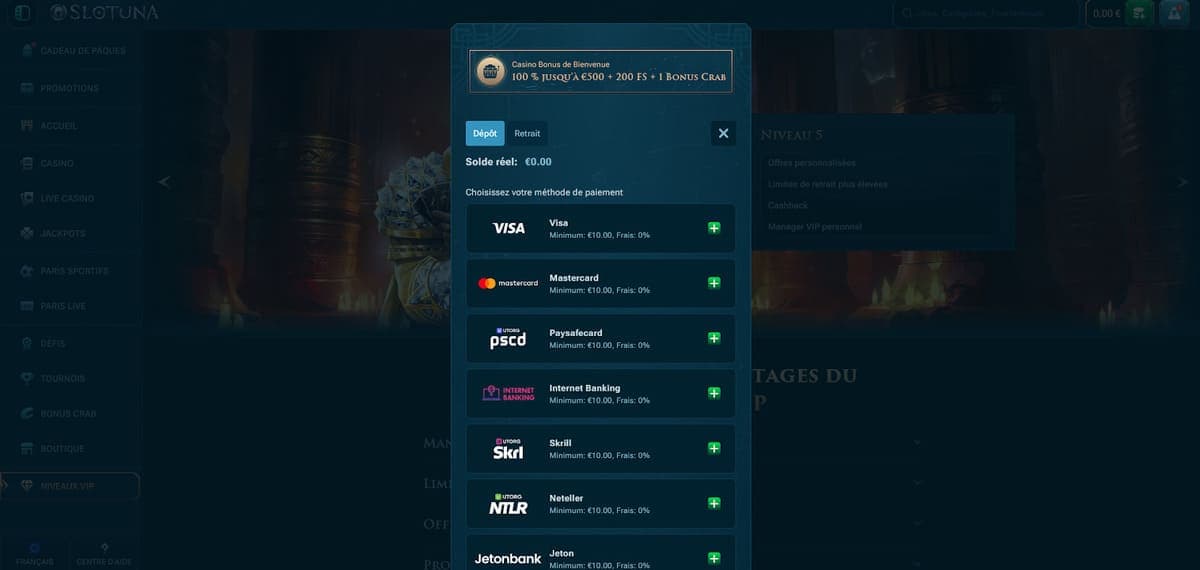 Dépôt Slotuna Casino