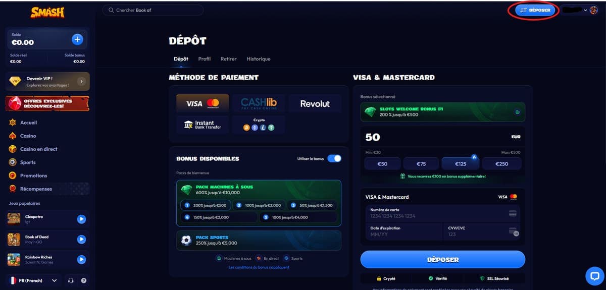 Dépôt Smash Casino