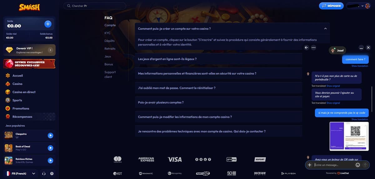 Service client Smash Casino