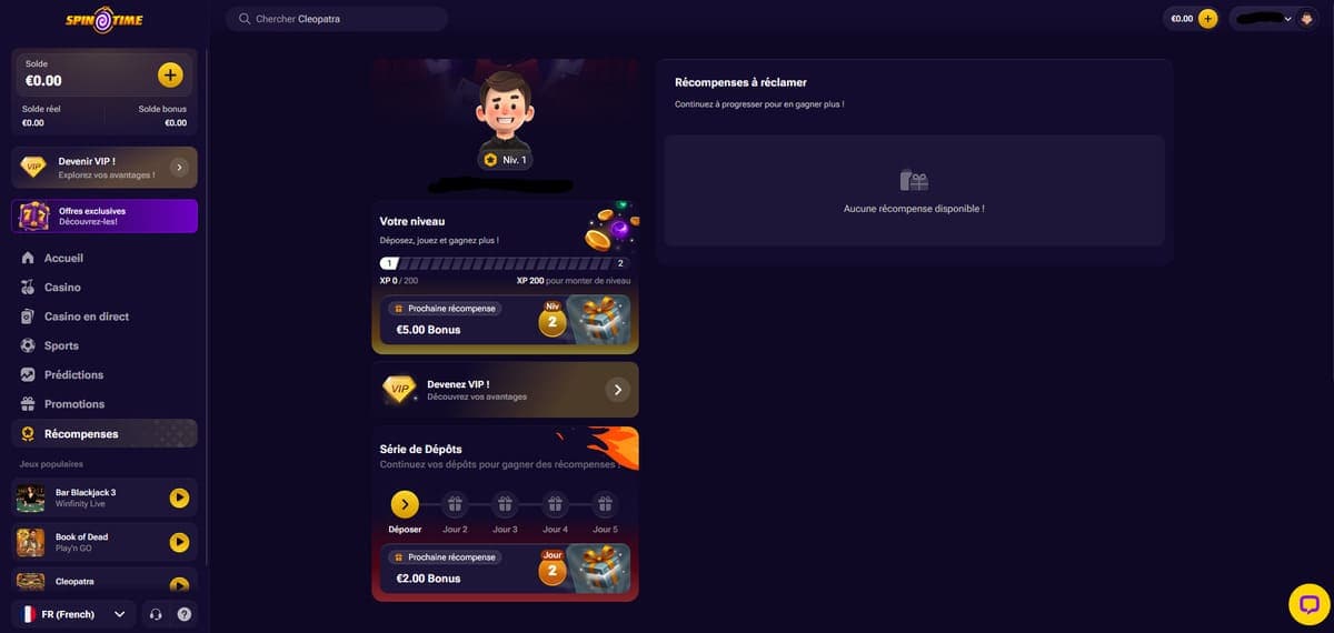 Récompenses Spin Time Casino