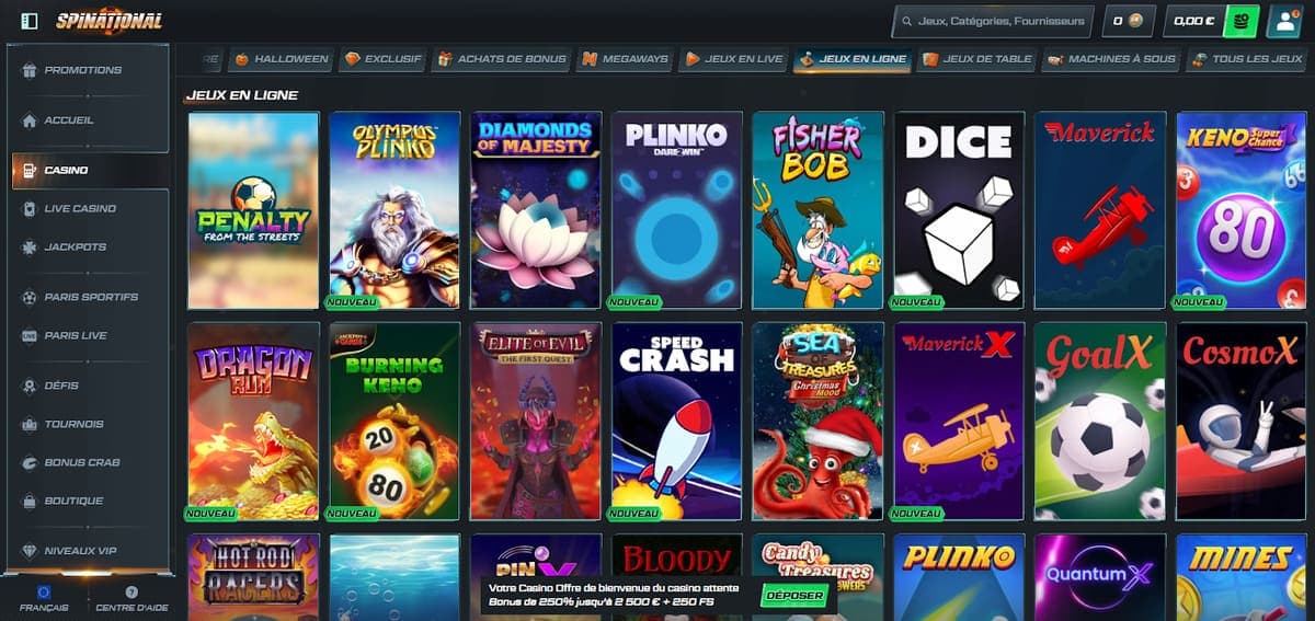 Jeux en ligne Spinational Casino