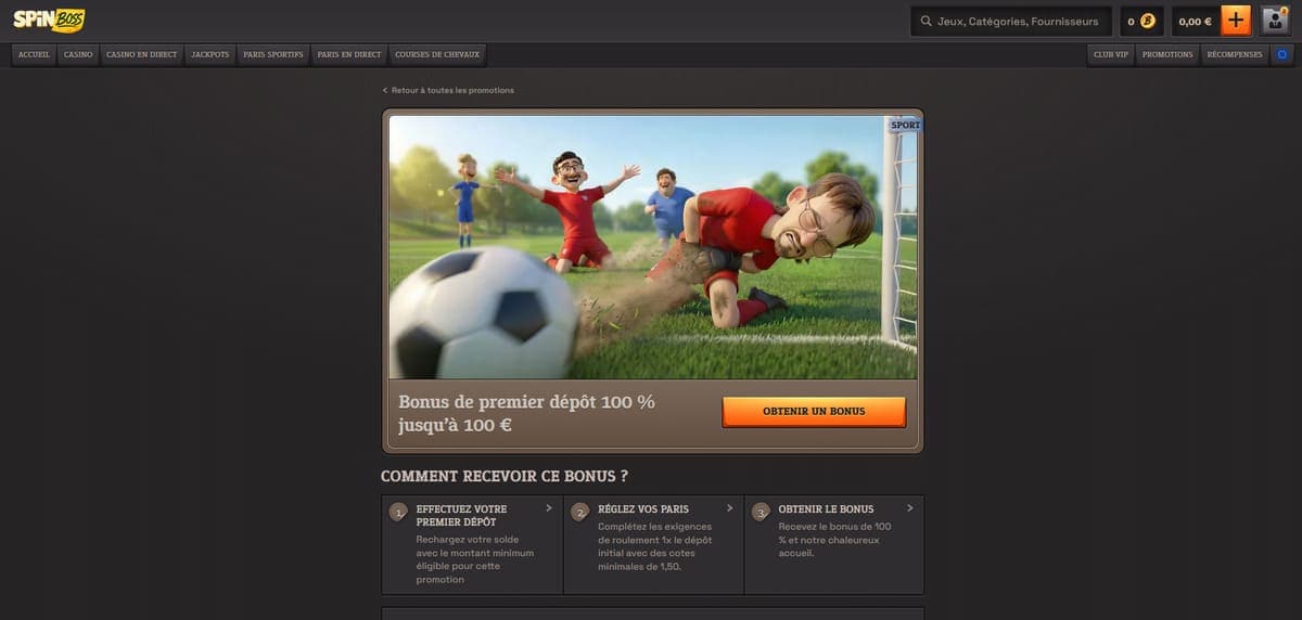 Bonus premier dépôt SpinBoss Casino