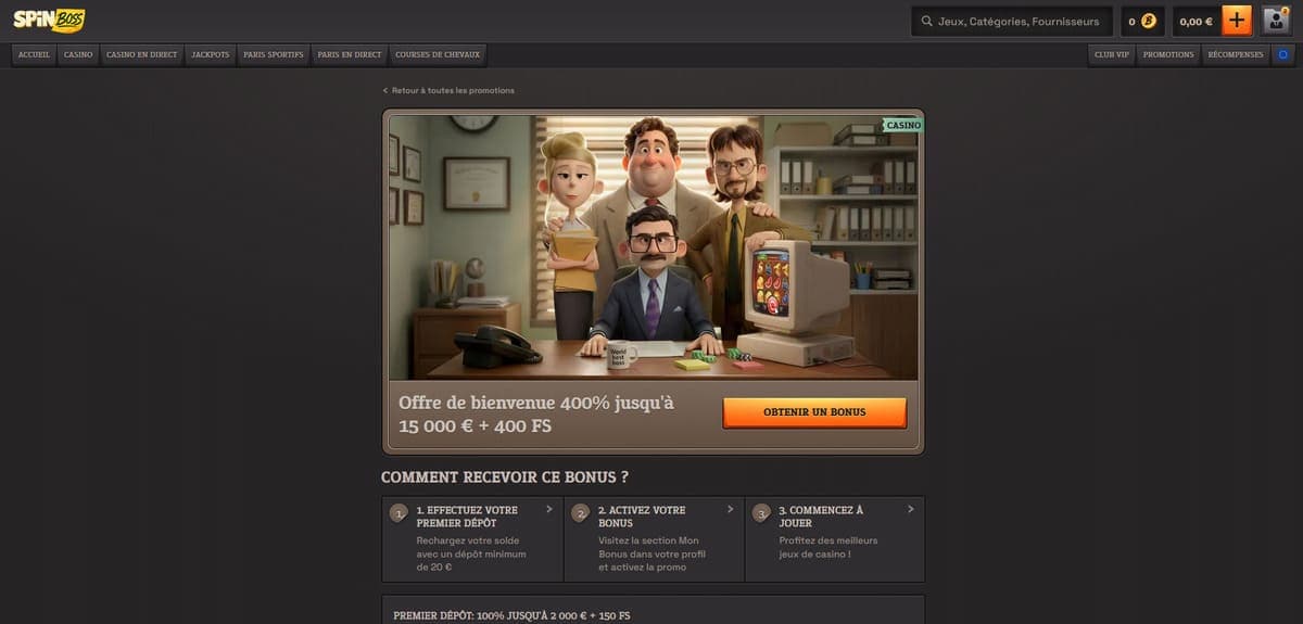Cadeau de bienvenue SpinBoss Casino