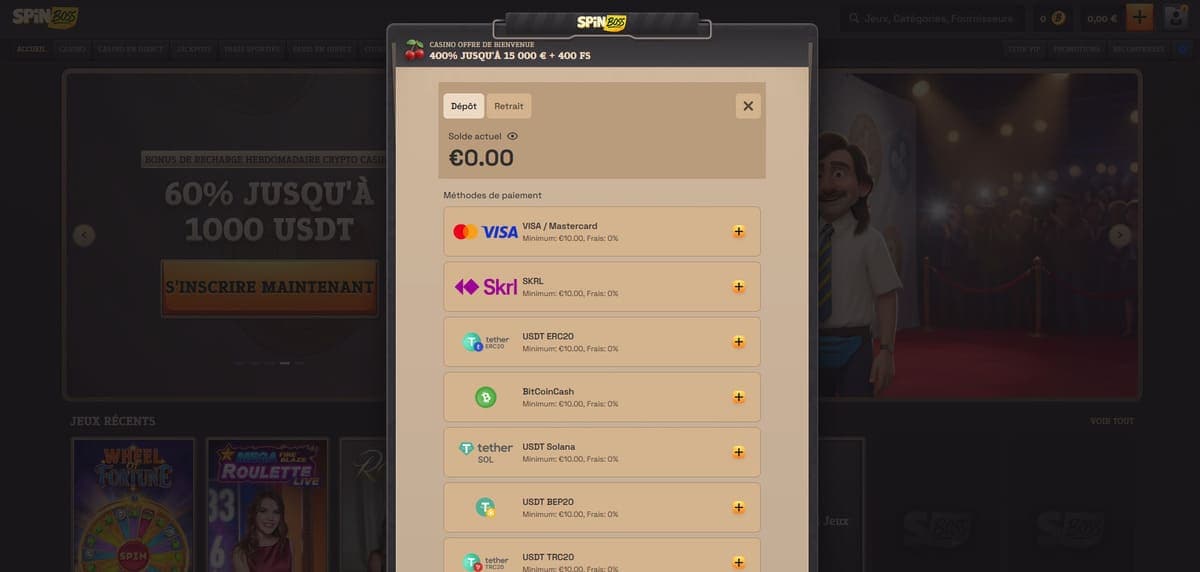 Dépôt SpinBoss Casino