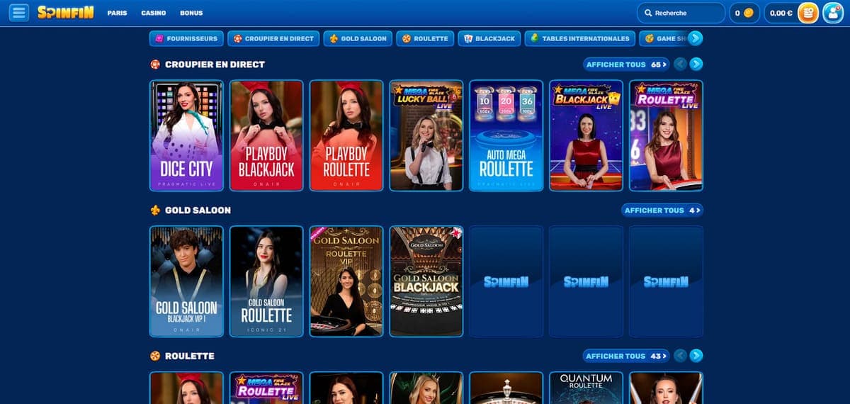 Casino en direct SpinFin Casino