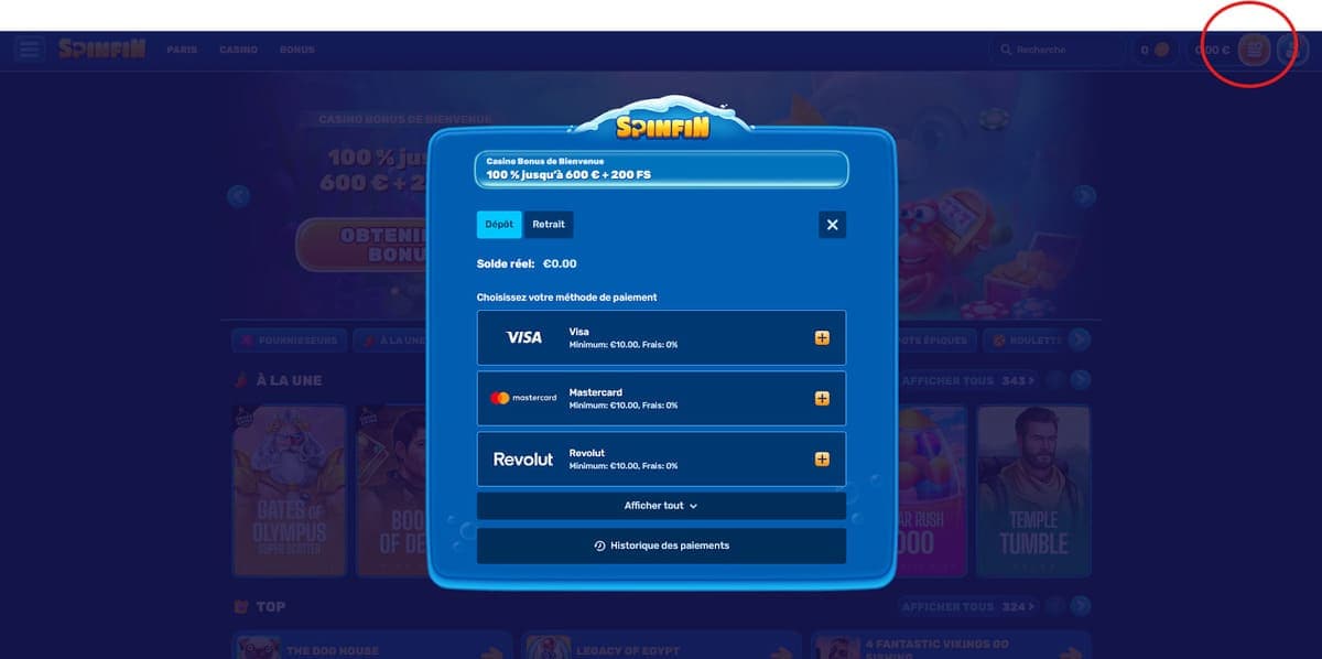 Dépôt SpinFin Casino