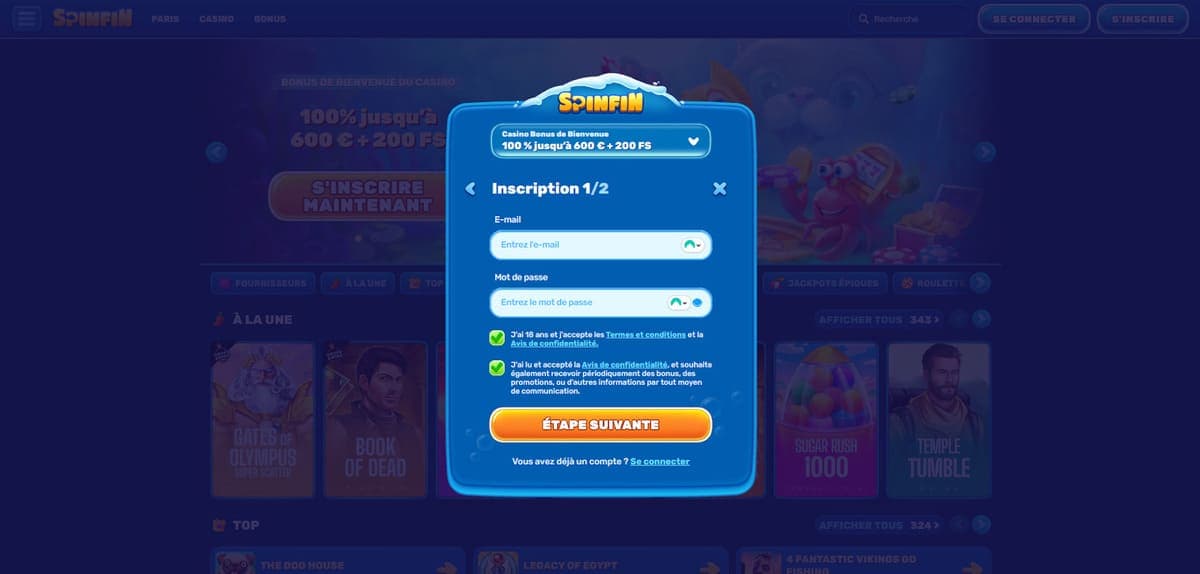 Inscription SpinFin Casino