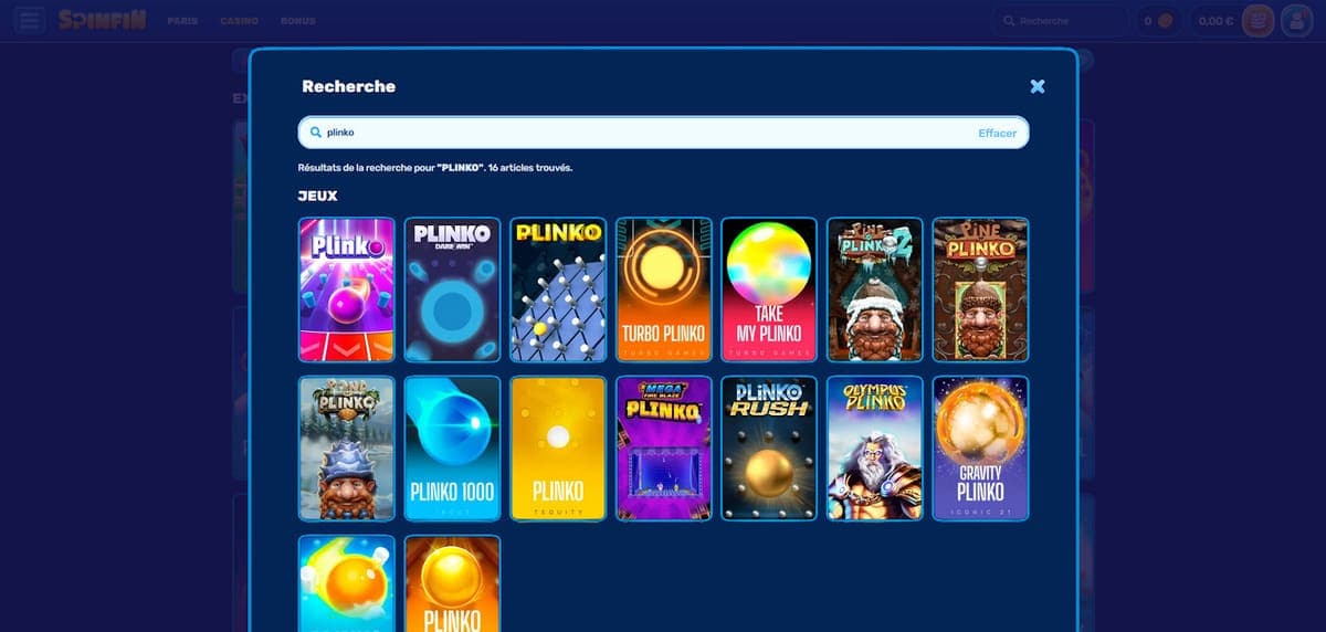 Mini jeux SpinFin Casino
