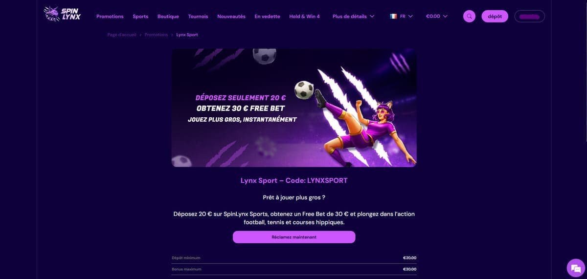 Bonus sport SpinLynx Casino