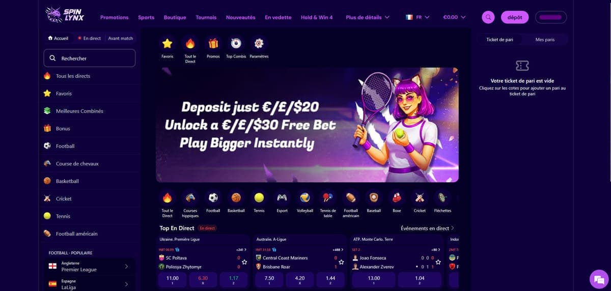 Paris sportifs SpinLynx Casino