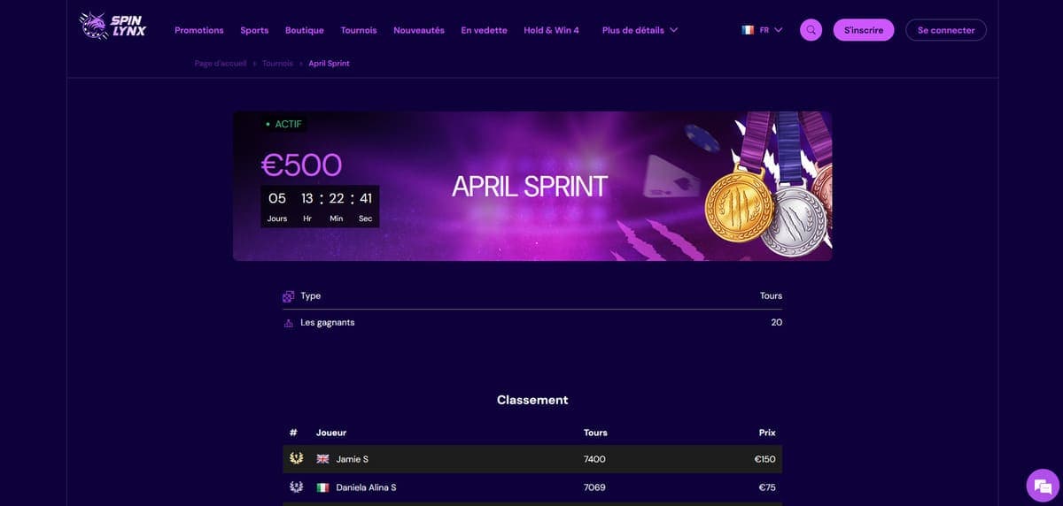 Tournois SpinLynx Casino