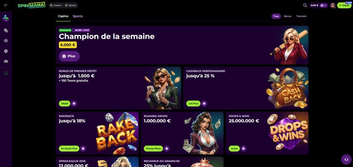 Bonus bienvenue SpinMama Casino
