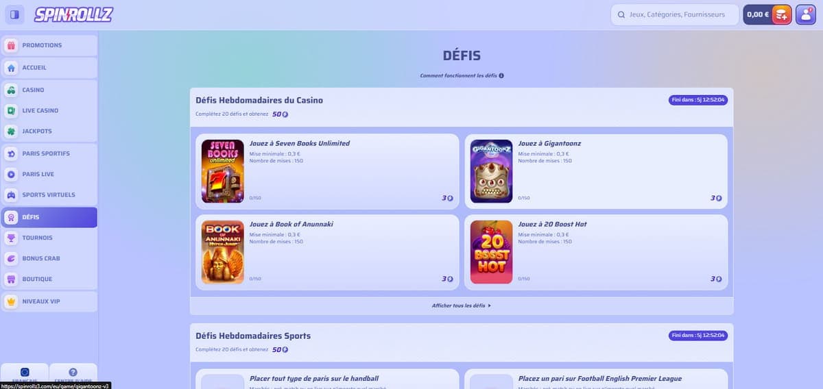 Défis Spinrollz Casino