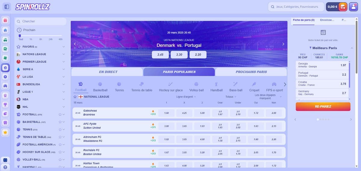 Paris sportifs Spinrollz Casino