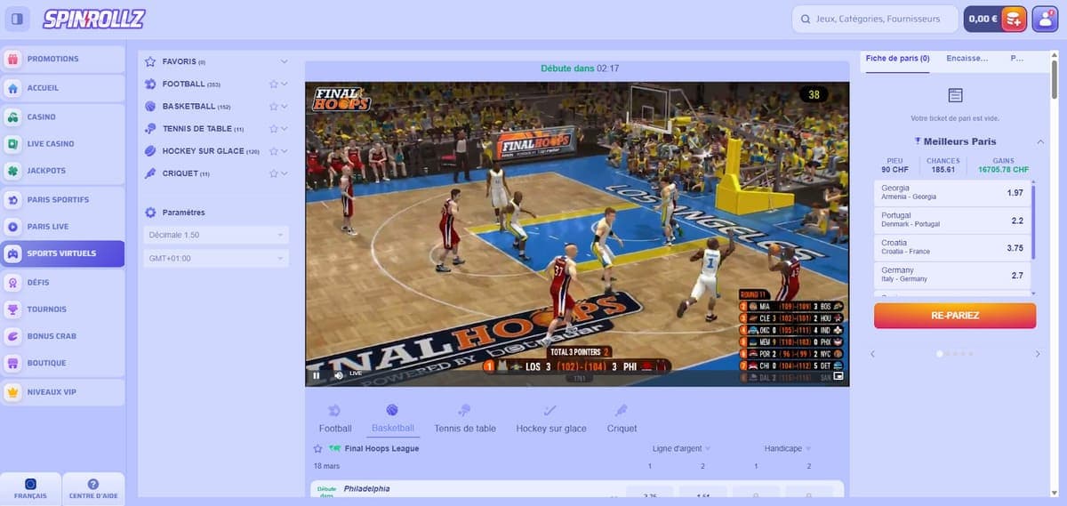 Sports virtuels Spinrollz Casino