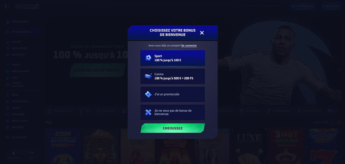 Inscription Sportaza Casino