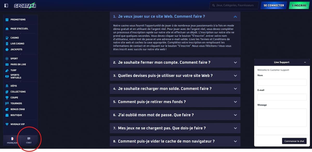 Service client Sportaza Casino