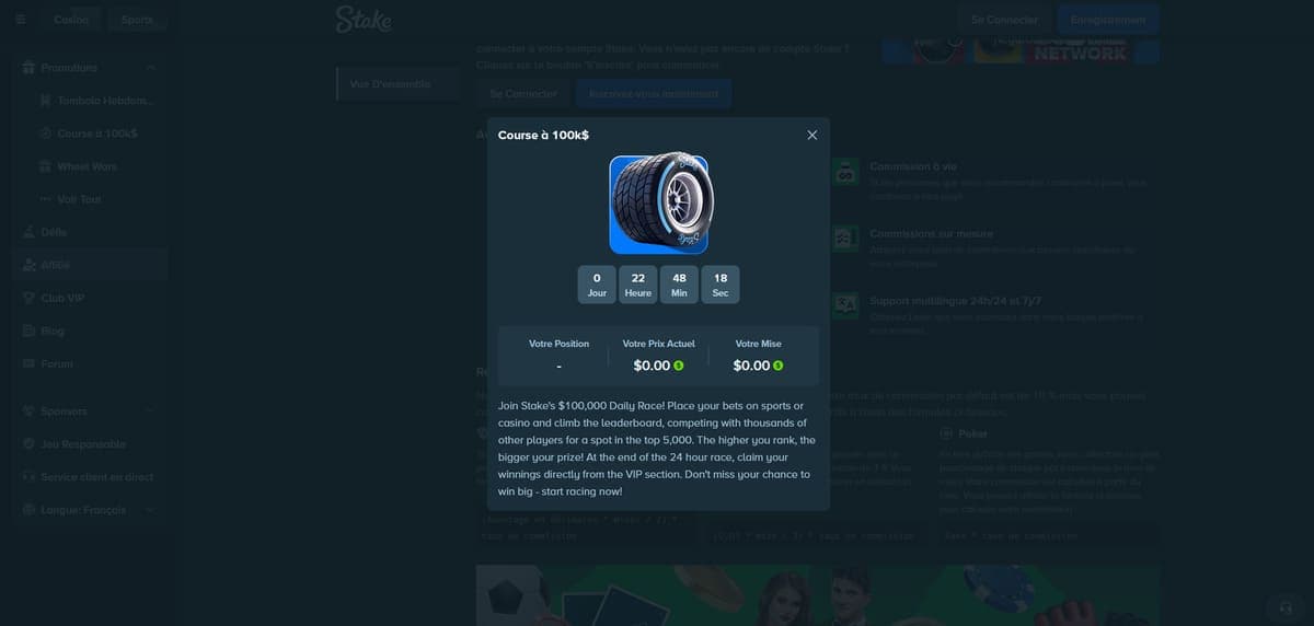Course quotidienne Stake Casino