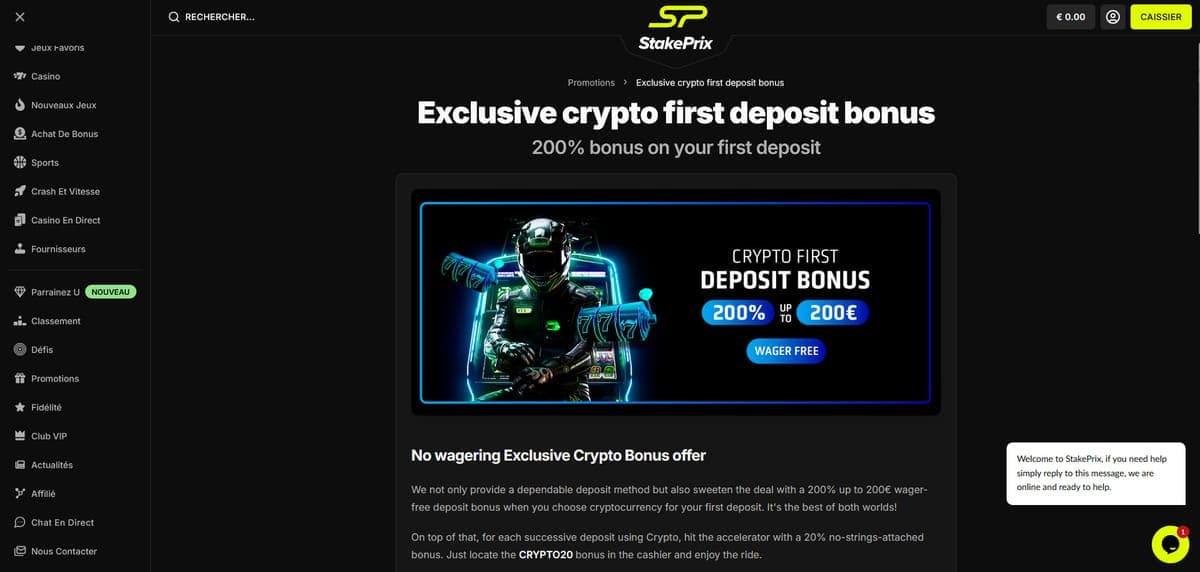Bonus crypto StakePrix Casino