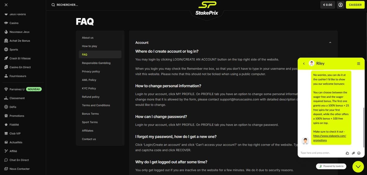 FAQ StakePrix Casino