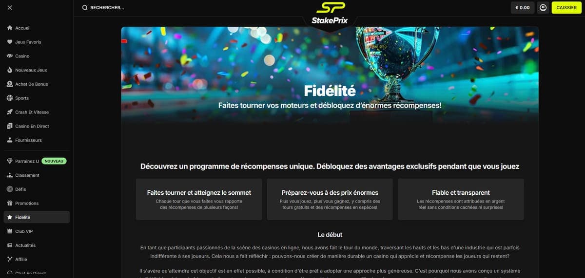 Fidélité StakePrix Casino