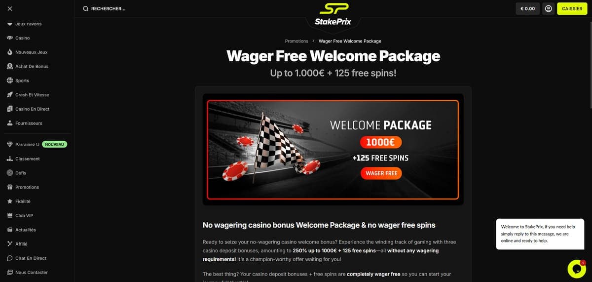 Forfaits bienvenue StakePrix Casino