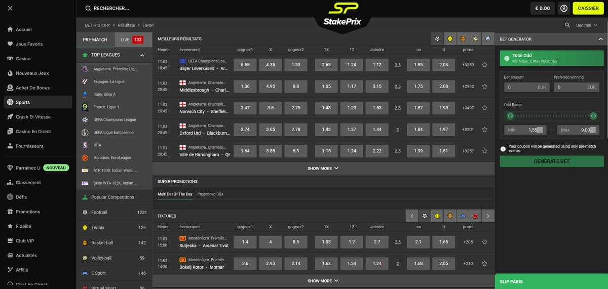 Paris sportifs StakePrix Casino