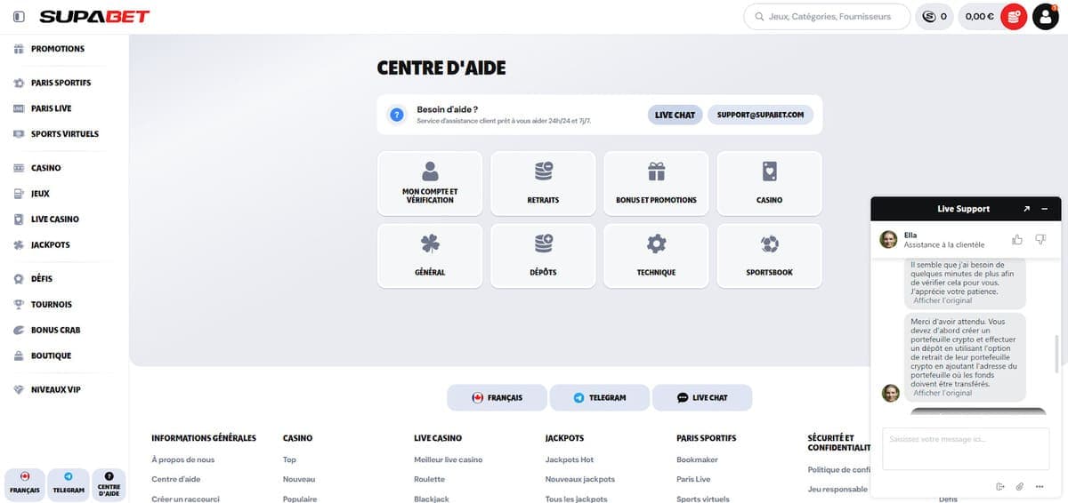 Centre aide Supabet Casino