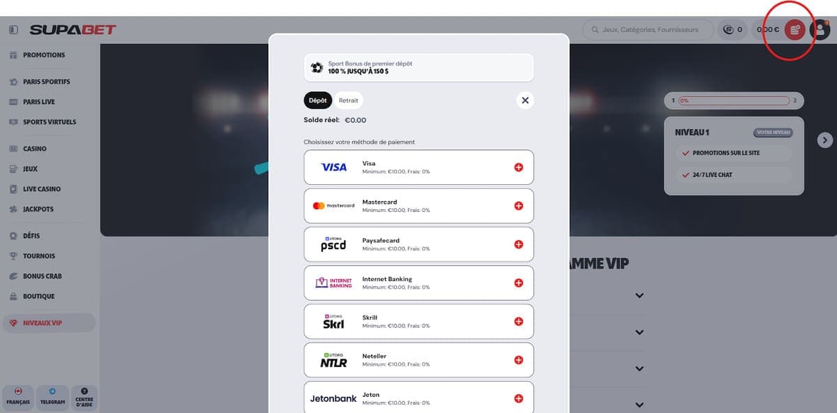 Dépôt Supabet Casino