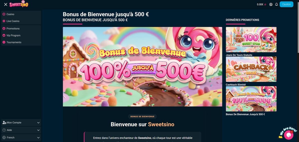 Bonus bienvenue Sweetsino Casino