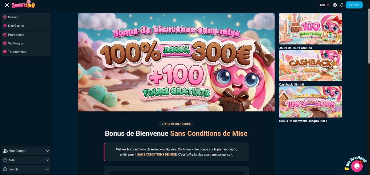 Cadeau bienvenue Sweetsino Casino