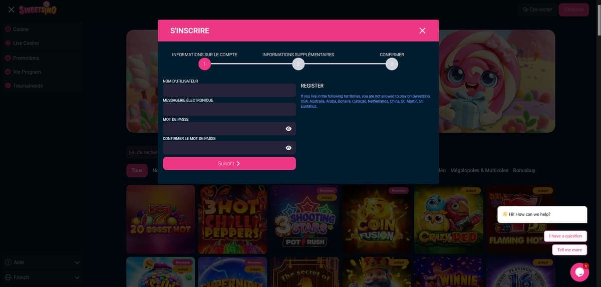 Inscription Sweetsino Casino