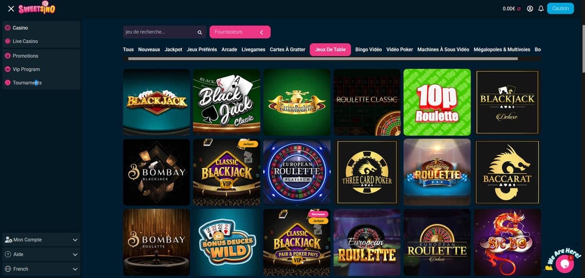 Jeux de table Sweetsino Casino