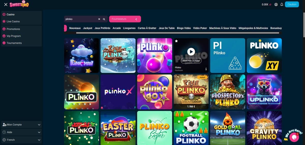 Mini jeux Sweetsino Casino