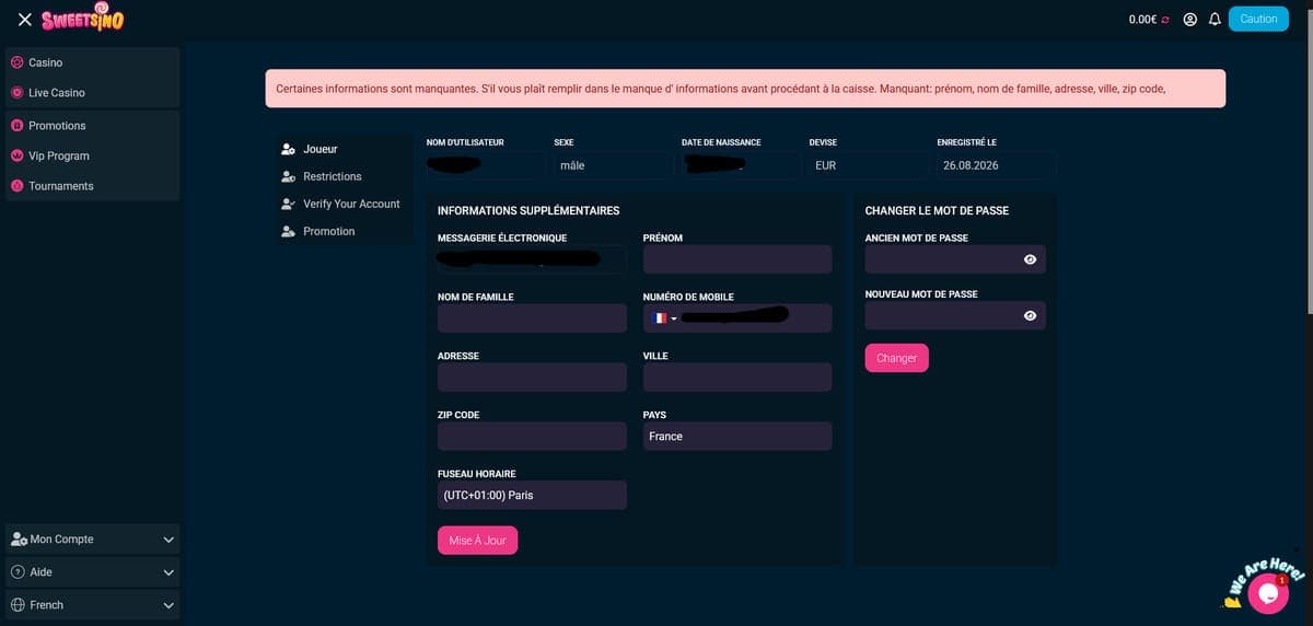 Paiements Sweetsino Casino