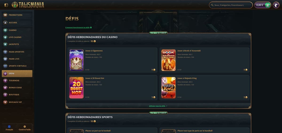 défis Talismania Casino