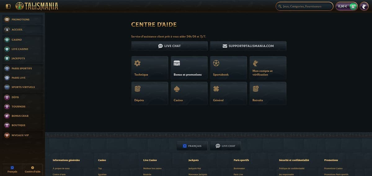 faq Talismania Casino