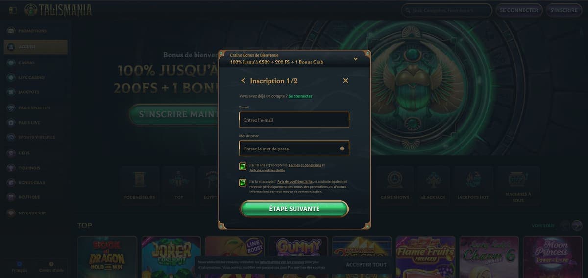 inscription Talismania Casino