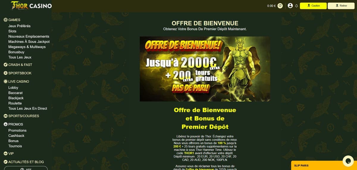 Bonus de bienvenue Thor Casino