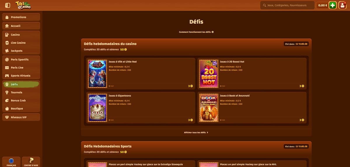 Défis Tiki Casino