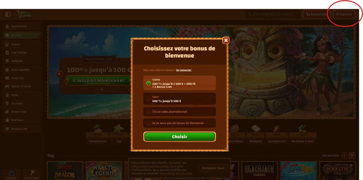 Inscription Tiki Casino