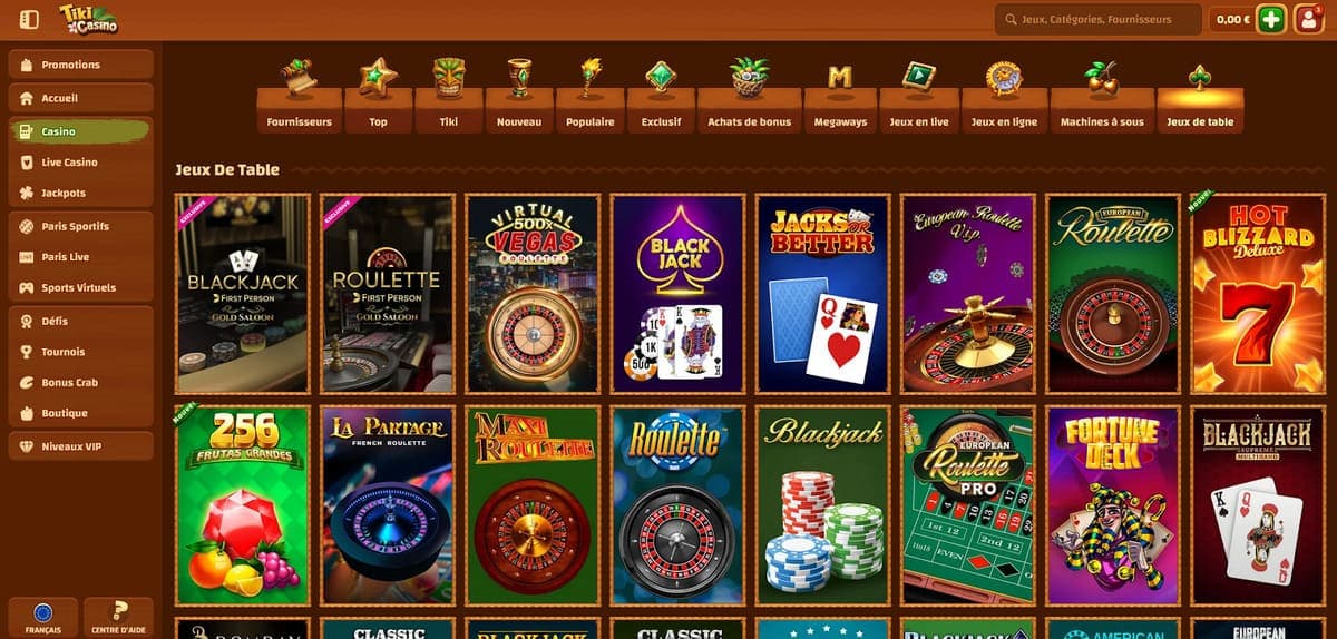 Jeux de table Tiki Casino